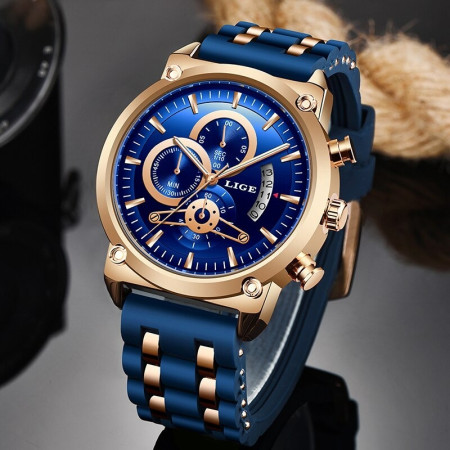 Lige Chronograph 333 Blue (Silicon Rubber Belt)