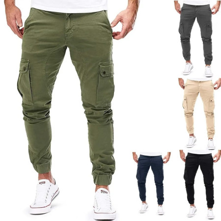 Premium Mens Slim Cargo Pants Olive