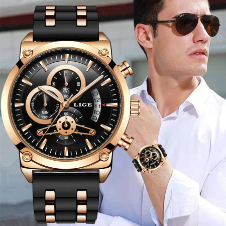 Lige Chronograph 333 Black (Silicon Rubber Belt)
