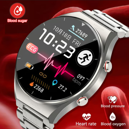 Silver E09  Ecg Blood Sugar+Blood Pressure Smart Watch Sts751 (2024 model)