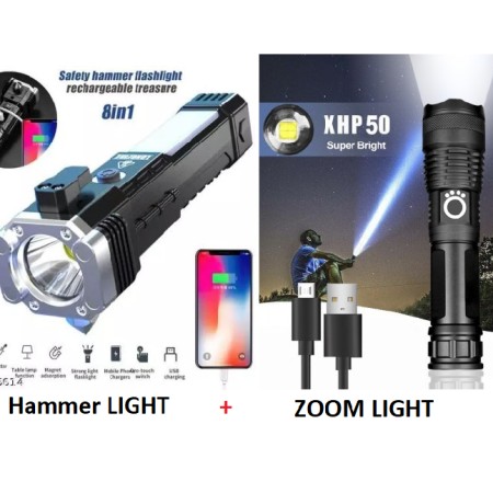Zoom Light & Hammer LED Combo Handheld Flashlight