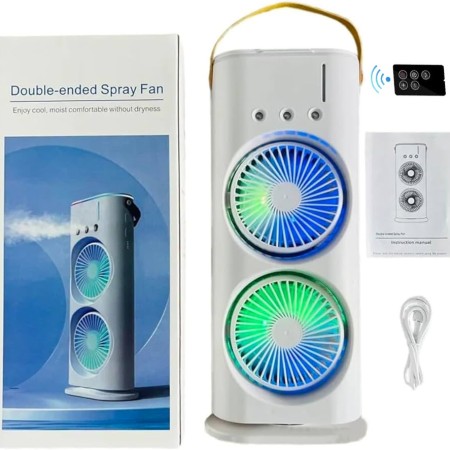 ২ পাখা রিচার্জেবল মিস্ট ফ্যান Rechargeable Remote Control Double Head Spray Cooling Fan