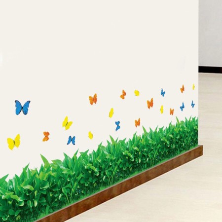 2pcs Grass Butterfly Baseboard Wall Art Sticker